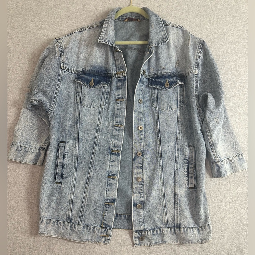 Highway Jeans Light Blue Long Denim Jacket Distressed